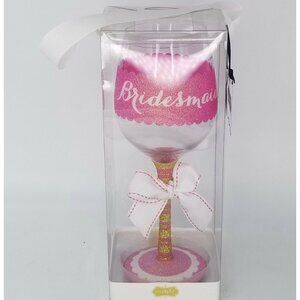 Lolita Handpainted Mudpie Wine Glass Bridesmaid Pink White 15 oz. New